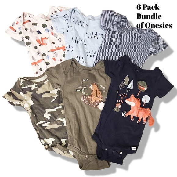 Gerber Other - GERBER 6 Pack BUNDLE short sleeve onesies for 12M Baby Boy Woodland Creatures